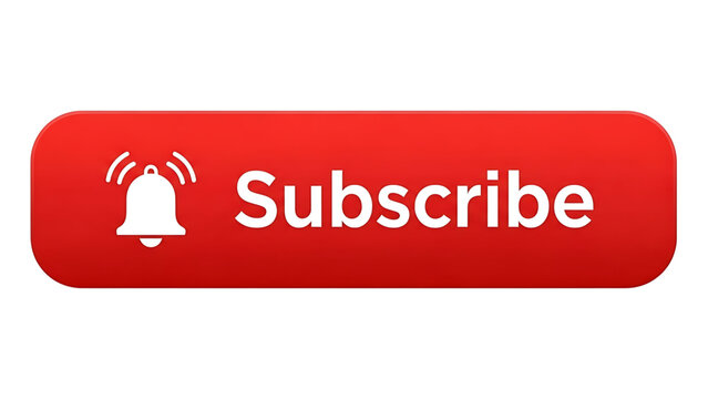 A red subscribe button with a white bell icon and text on a plain background