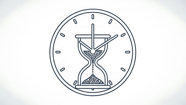 A minimalist vector graphic of an hourglass integrated into a clock face design