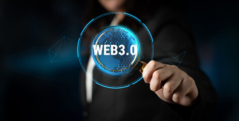 The global impact of the Web 3.0 next generation internet. A futuristic concept of a worldwide decentralized network and digital transformation. Motif