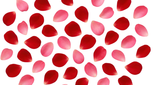 Seamless pattern of scattered red and pink rose petals on transparent background - Powered by Adobe