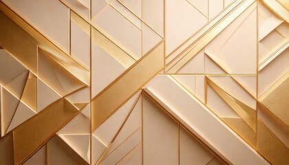 Geometric Abstract Art Deco Design with Golden and Beige Tones.