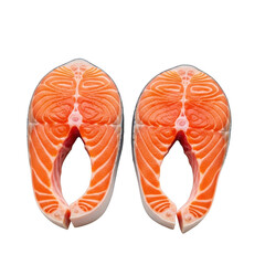 Freshly cut salmon fillets on a clean white background