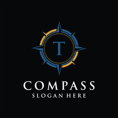 Initial letter T compass navigation logo design inspiration 