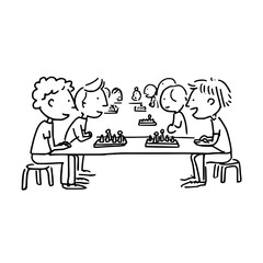 Children Playing Chess at Table