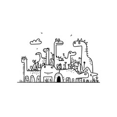 Dinosaurs Playing in Cityscape