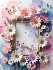 frame with flowers and butterflies