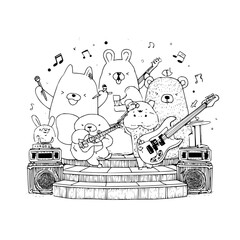 Cute Cartoon Bears Playing Music on Stage with Boomboxes
