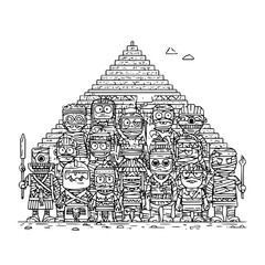 Mummified Warriors Standing in Front of Pyramid