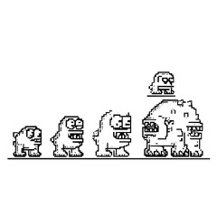 Evolving Monsters Growing Bigger in Pixel Art Style