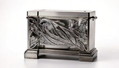 Exquisite Silver Box with Intricate Floral Relief, Elegant Decorative Object.