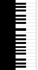 Top view abstract illustration of black and white piano keys, creating a rhythmic linear pattern with high contrast.