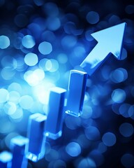 Futuristic digital blue bar chart showcasing significant growth in business performance metrics