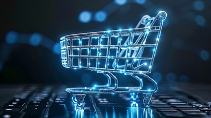 Futuristic digital shopping interface showcasing e commerce technology in a global network