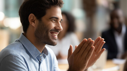 Faceless boss praising employee hands express respect shaking recognition workplace appreciation moment professional acknowledgment gesture business gratitude display