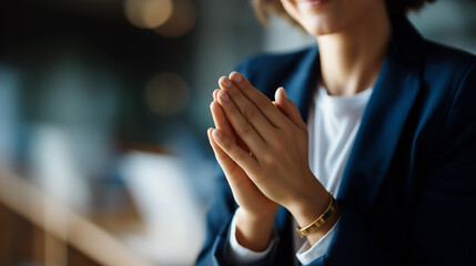 Faceless boss praising employee hands express respect shaking recognition workplace appreciation moment professional acknowledgment gesture business gratitude display