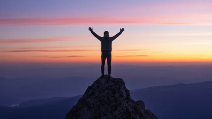 Man on Peak Reaches for Sky