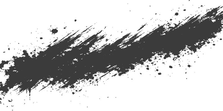 Grunge black ink splat illustration with paint splatter texture and liquid spray drips on a dirty stain background element