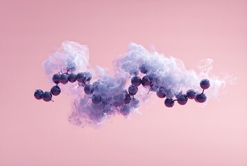 Abstract depiction of a molecular chain with ethereal smoke on a pink background, representing scientific concepts and connections.