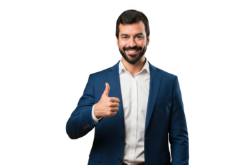 Man in suit giving thumbs up isolated on transparent background