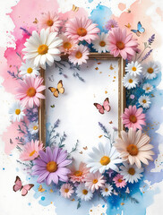 frame with flowers and butterflies