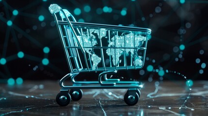 Futuristic digital shopping interface showcasing e commerce technology in a global network