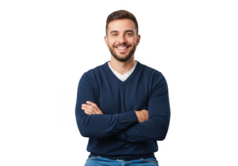 Smiling man with crossed arms isolated on transparent background