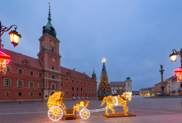 Christmas decorations in Old Town Warsaw Poland