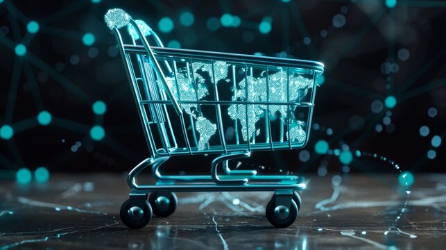 Futuristic digital shopping interface showcasing e commerce technology in a global network - Powered by Adobe