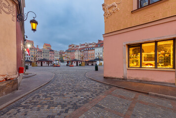 Old Town Market Square in Warsaw Poland at dawn