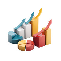Colorful graph chart data analysis visualization isolated on transparent background