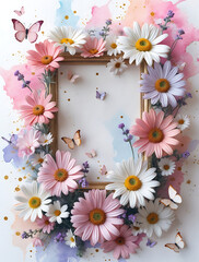frame with flowers and butterflies