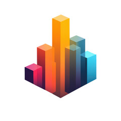 Colorful 3d bar graph data visualization isolated on transparent background