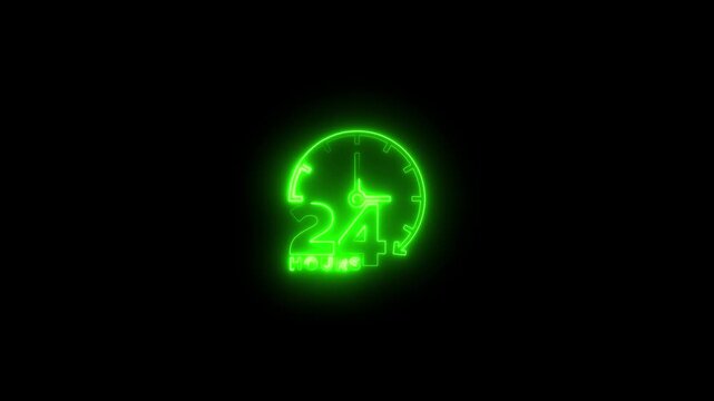 Neon Green 24 Hour Clock Glowing Digital Time Display Abstract Background neon green clock 24-hour time display