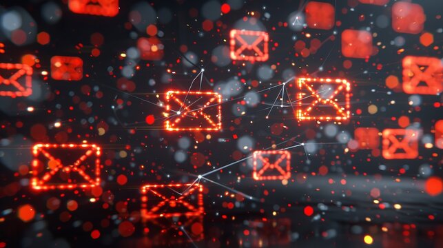 Futuristic digital inbox interface elegantly floating in a dark, high tech and immersive environment - Powered by Adobe