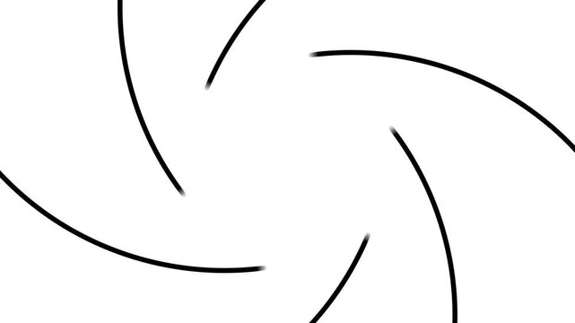Shutter closing and opening transition animation with curved lines forming to black page on white background and green screen. 4K animated transition for video editing and motion graphics.