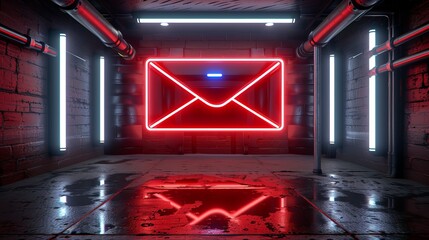 Futuristic digital inbox interface glowing in a dark, high tech environment of innovation