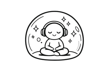Obraz premium Quiet Space Icon. Doodle-style vector icon of personal silence space, protective bubble around a calm figure with headphones,
