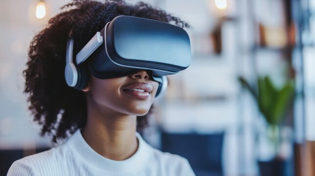 young businessman using a virtual reality headset at a meeting generative ai - Powered by Adobe