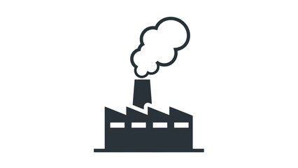 Industrial Factory Building Emitting Smoke from Chimney, isolated white background