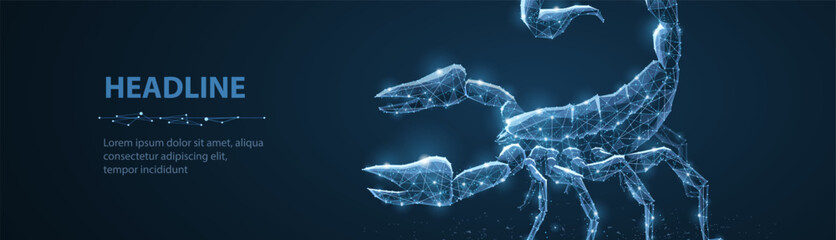 Scorpio. Abstract 3d scorpio isolated illustration on blue. Fantasy style. Polygonal wireframe vector. Line drawing. Futuristic technology, astrology esoteric, astrological constellation concept.   © Littlemose
