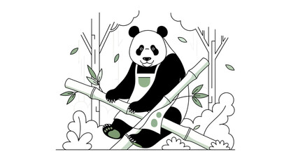 Cute Panda Bear Enjoying Bamboo Forest Serenity with Simple Vector Style