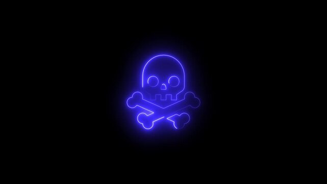 Glowing Blue Neon Skull and Crossbones Symbol on Dark Background Abstract Digital Animation neon crossbones