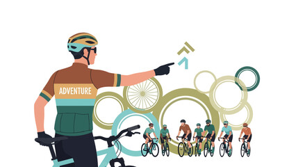 Cycling Adventure Team Leader Guides Group Toward Scenic Destination Journey