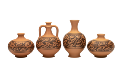 Set of Four Brown Clay Pottery Vases