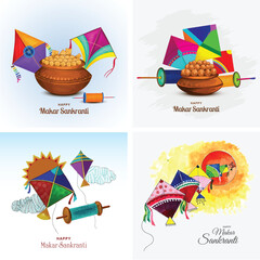 Happy makar sankranti celebration colorful kites card background