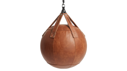 Vintage leather punching ball, isolated