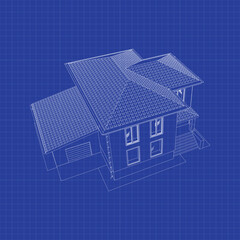 Vector perspective of luxury modern house exterior. 3D  model of cottage. Top view. Vector blueprint.