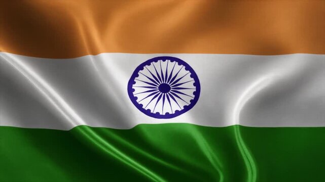 Rippling Indian Flag with Saffron White Green Stripes and Ashoka Chakra Emblem nation country