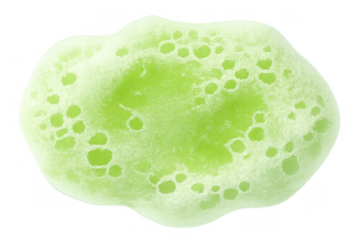 Green soap foam creating rich lather and bubbles, close up liquid texture, isolated with transparent background