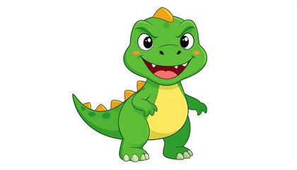 Obraz premium Adorable Green Dinosaur Cartoon Character with a Friendly Smile.